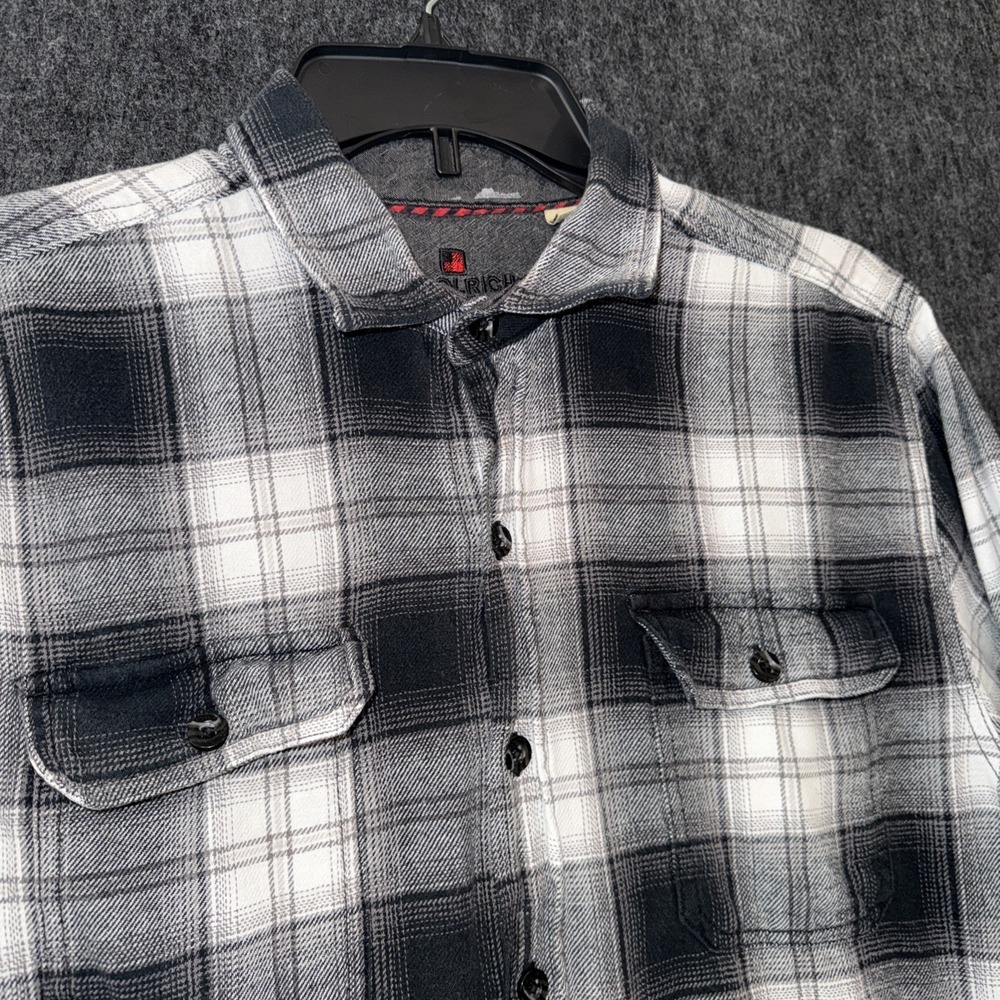 Woolrich Mens Large Gray Black Plaid Flannel Shirt Button Front Outdoor Workwear